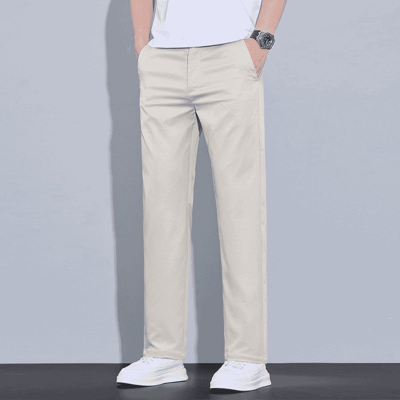 Chino Pants Men - Mens Mid Waist Side Pockets Wrinkle