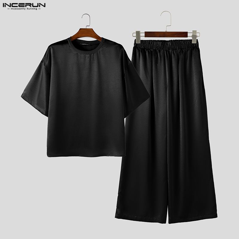Men'S Fashion Loose Pants - INCERUN Men's Sets Solid Loose Shiny