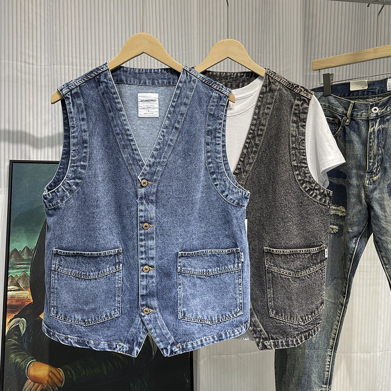 Men'S Fashion Vest With Jeans - Men Japanese Streetwear Cityboy Retro Fashion