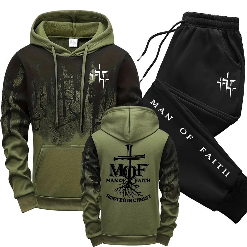 Mens Fashion Casual 2026 - Man of Faith Men's Tracksuit Hoodie&sweatpants