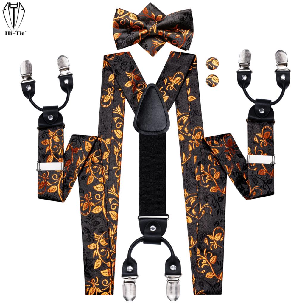 Suspenders Clip Men - Hi-Tie Jacquard Black Gold Vine Mens