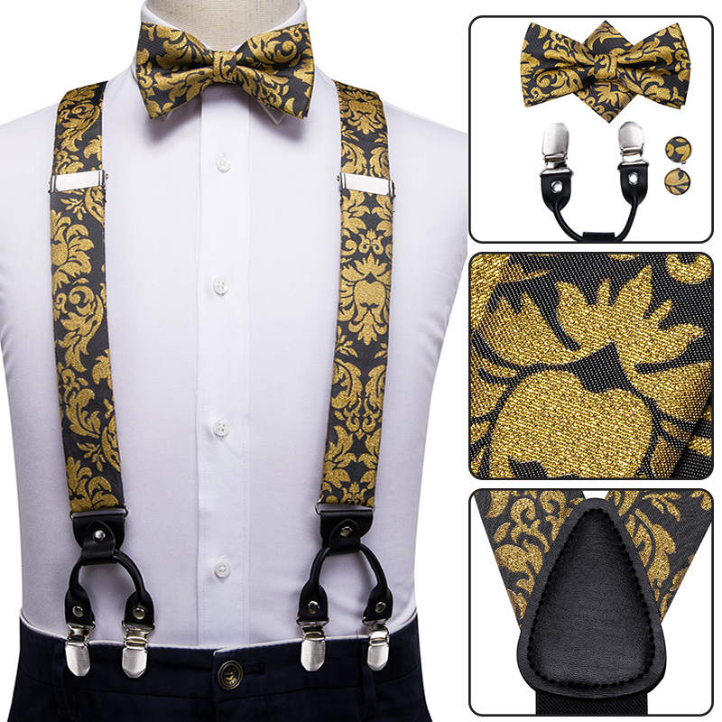 Suspenders Clip Men - Hi-Tie Silk Adult Men suspenders Set