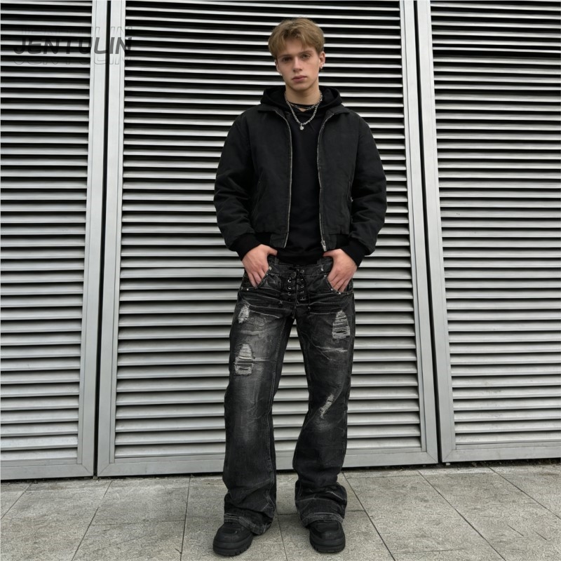 Y2K Retro Jeans Damaged Washed - Men'S Fashion Jeans And Boots 评论和价格