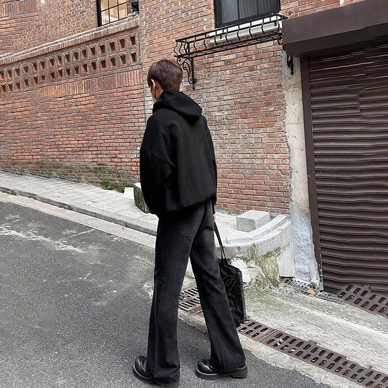 Men Black Solid Color Straight - Men'S Fashion Jeans And Boots 评论和价格
