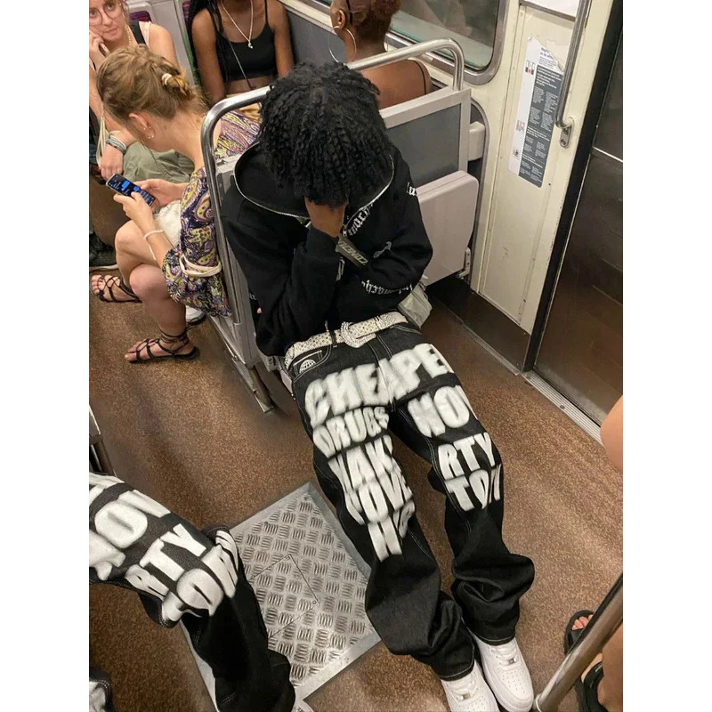 Y2K Jeans Hip Hop Letter Print - Men'S Fashion Vest With Jeans 评论和价格