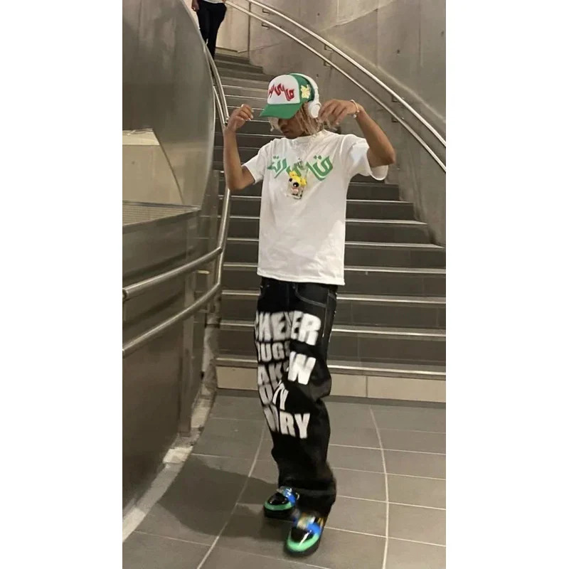 Y2K Jeans Hip Hop Letter Print - Men'S Fashion Vest With Jeans 评论和价格