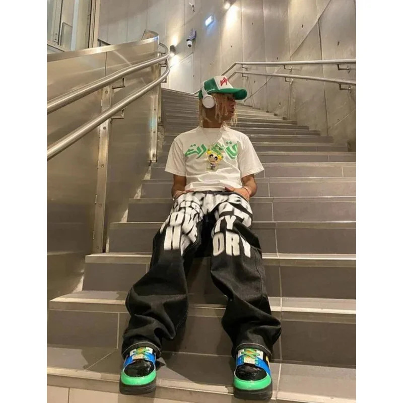 Y2K Jeans Hip Hop Letter Print - Men'S Fashion Vest With Jeans 评论和价格