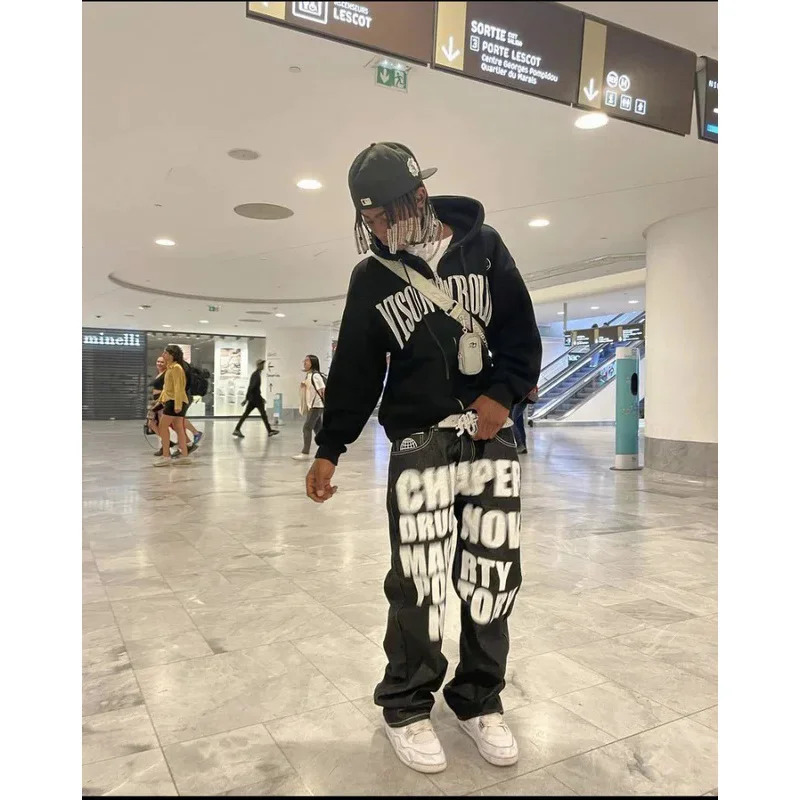 Y2K Jeans Hip Hop Letter Print - Men'S Fashion Vest With Jeans 评论和价格