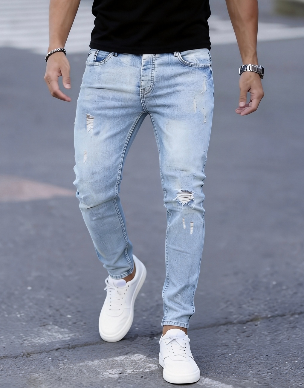 Men'S Slim Fit Stretch Ripped  - Men'S Fashion Young Professional 评论和价格
