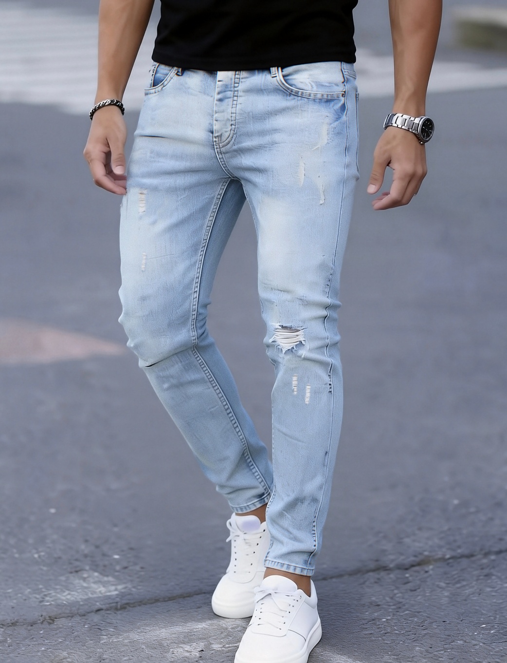 Men'S Slim Fit Stretch Ripped  - Men'S Fashion Young Professional 评论和价格