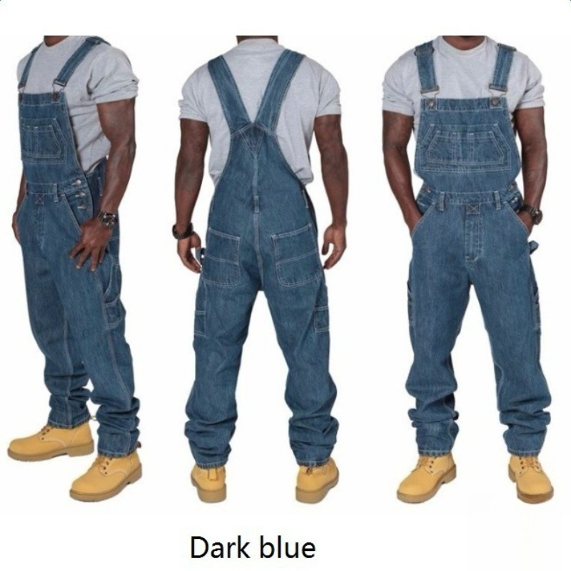 Mens Ripped Denim Overalls wit - Men'S Fashion Loose Pants 评论和价格