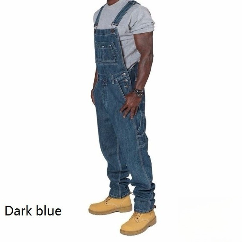 Mens Ripped Denim Overalls wit - Men'S Fashion Loose Pants 评论和价格