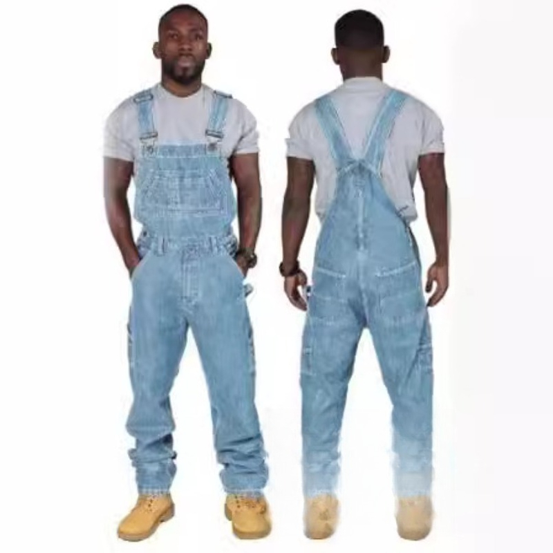Mens Ripped Denim Overalls wit - Men'S Fashion Loose Pants 评论和价格