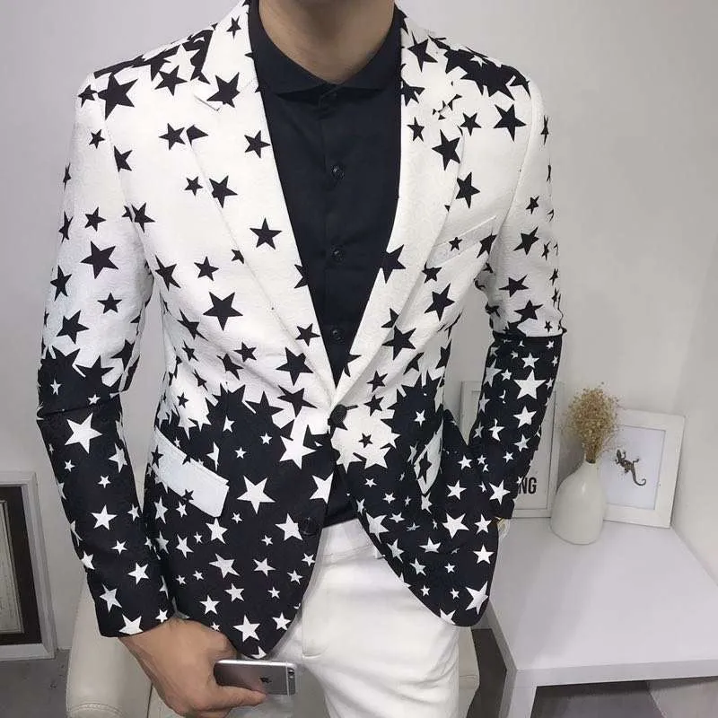 Star Print Slim Fit Blazers 20 - Men'S Fashion Light Jacket 评论和价格