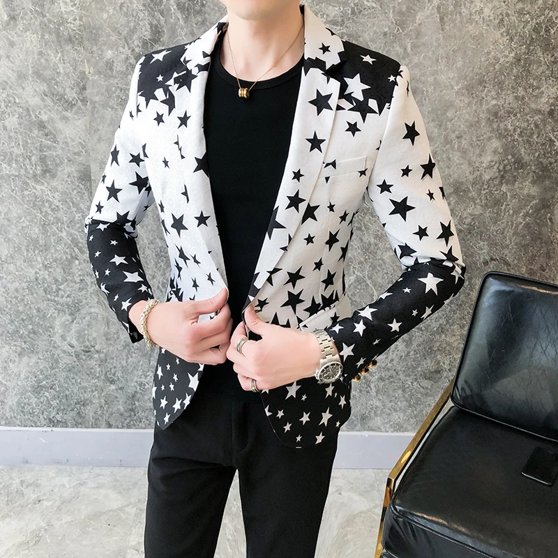 Star Print Slim Fit Blazers 20 - Men'S Fashion Light Jacket 评论和价格