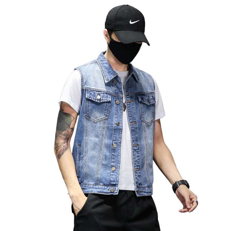 New Fashion Men Blue Denim Ves - Men'S Fashion Vest With Jeans 评论和价格