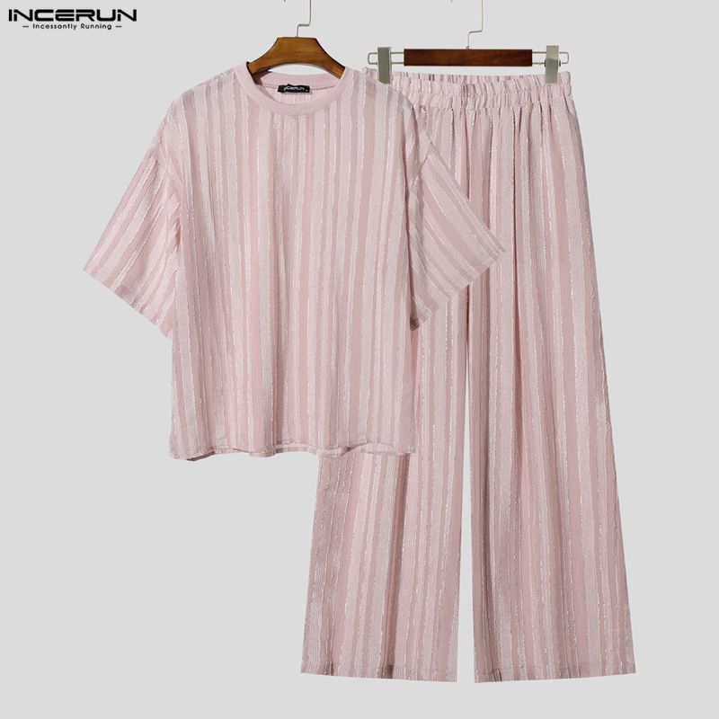 INCERUN Men's Sets Striped See - Men'S Fashion Loose Pants 评论和价格