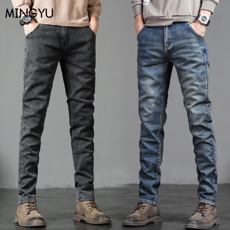 Autumn Winter Cotton Men's Cla - Men'S Fashion Grey Jeans 评论和价格