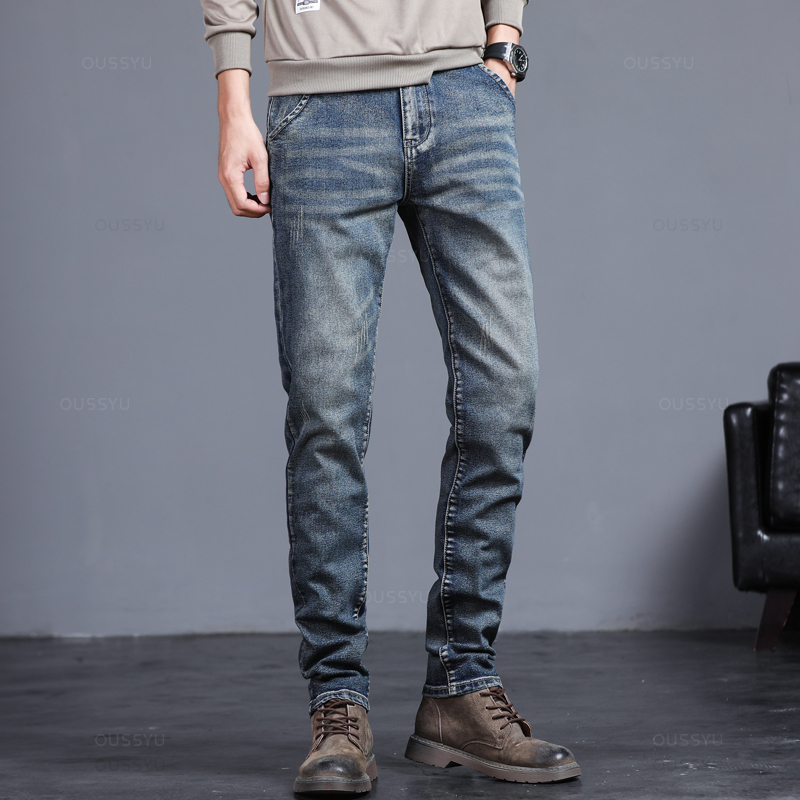 Autumn Winter Cotton Men's Cla - Men'S Fashion Grey Jeans 评论和价格