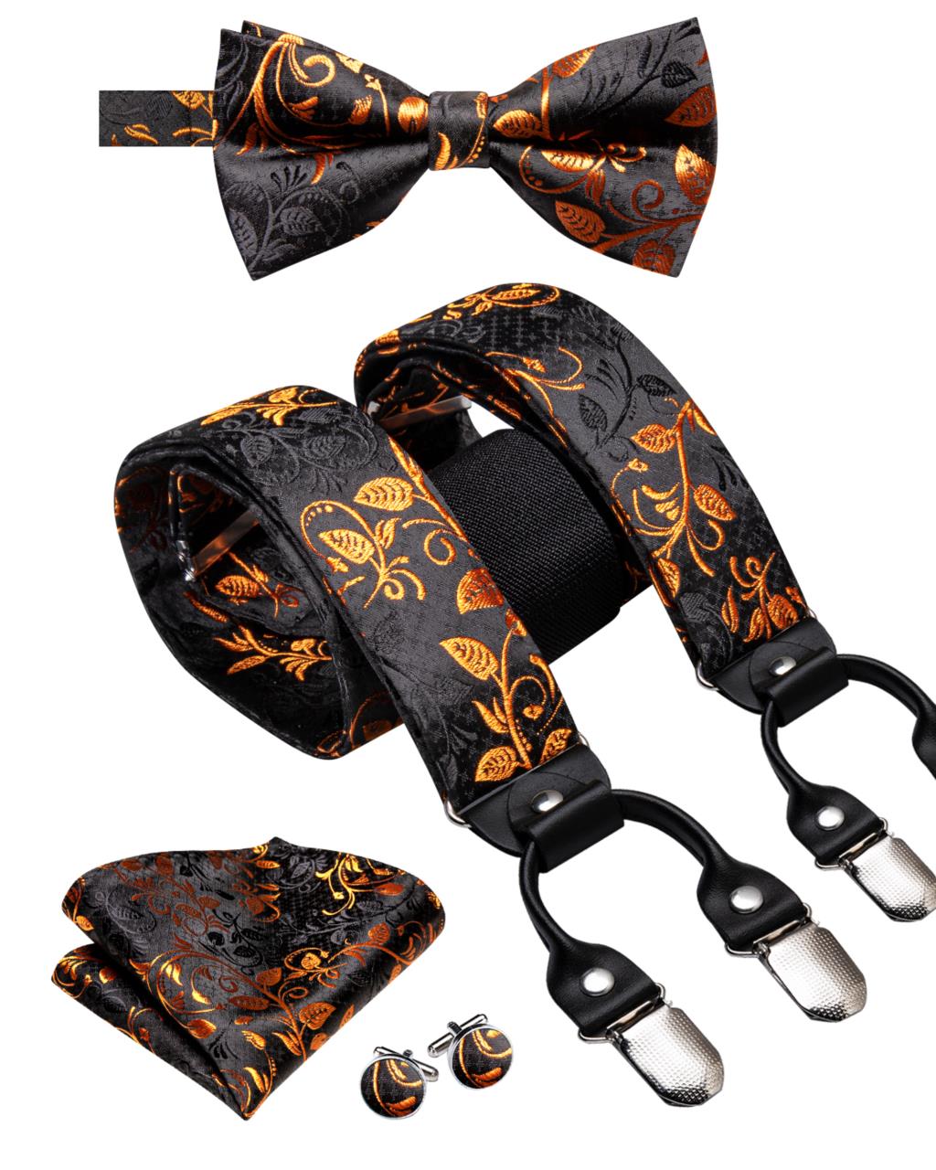 Hi-Tie Jacquard Black Gold Vin - Suspenders Clip Men 评论和价格