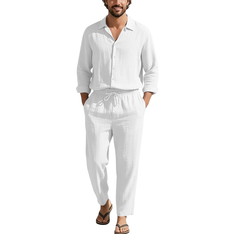 Spring Summer Linen Casual Set - Men'S Fashion Loose Pants 评论和价格