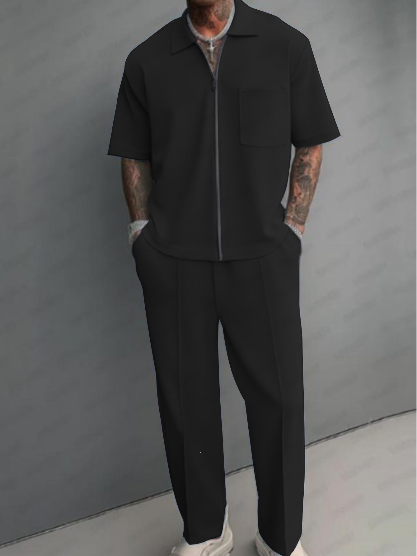 Men 2 Piece Outfits Half Zip P - Men'S Fashion Polo 评论和价格