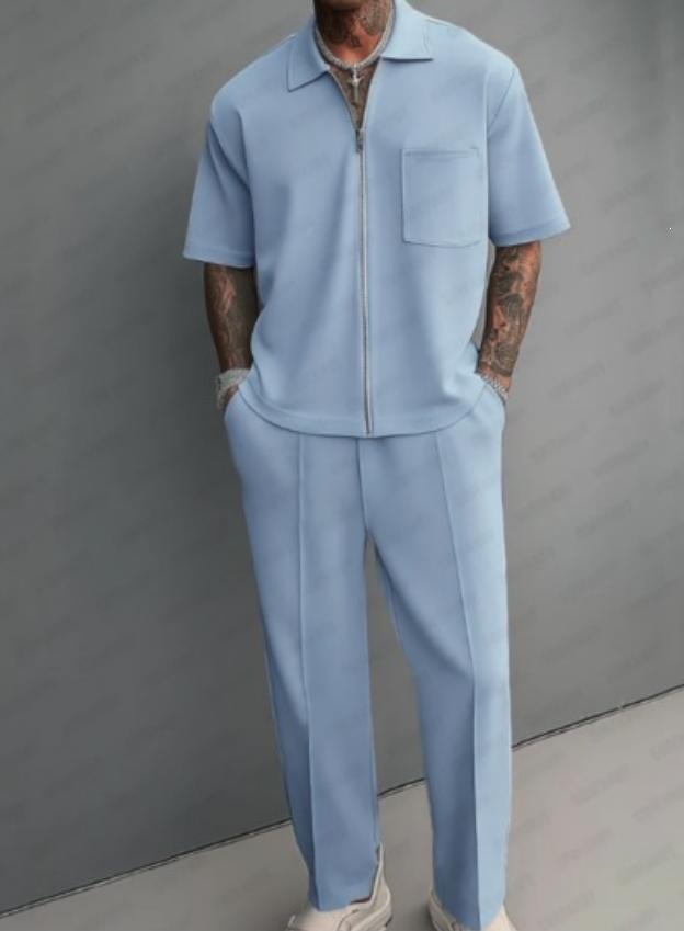 Men 2 Piece Outfits Half Zip P - Men'S Fashion Polo 评论和价格