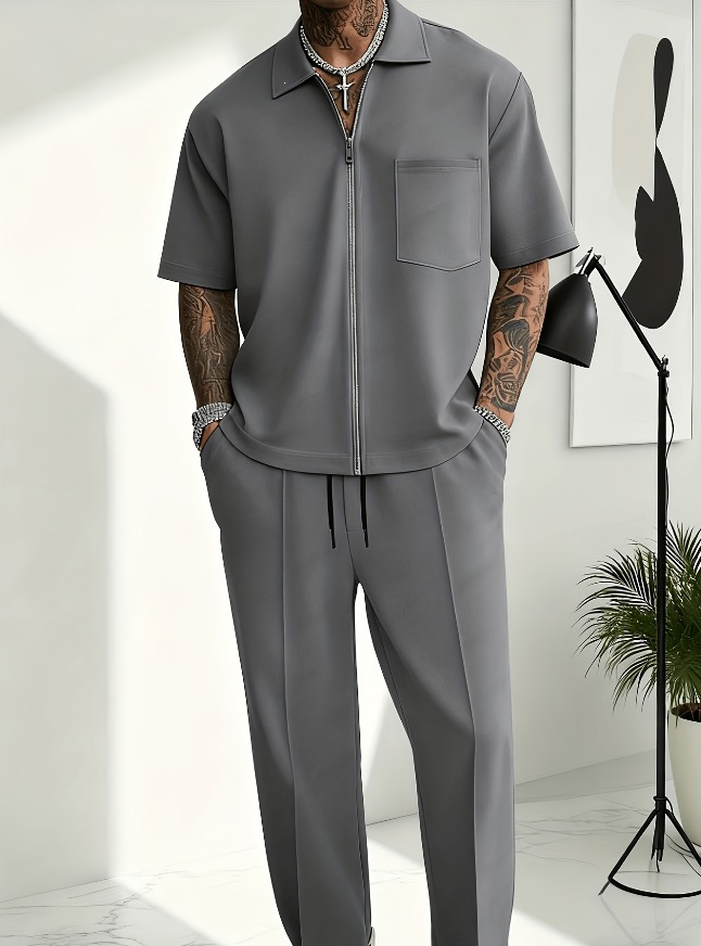 Men 2 Piece Outfits Half Zip P - Men'S Fashion Polo 评论和价格